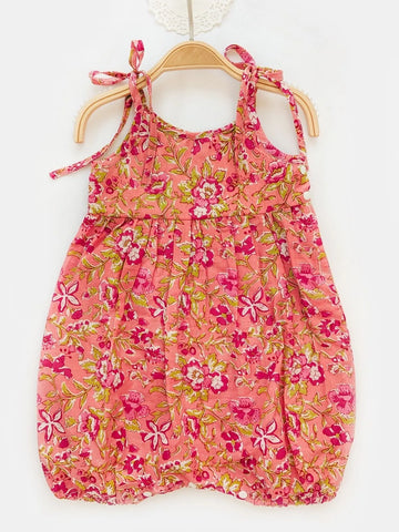 Baby Girl Romper – Peach Pure Cotton Floral Easy to Wear