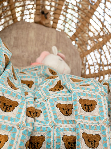 Teddy Wool Embroidered Crocheted Style Unisex Kids Blanket – Handmade, Cozy & Year-Round Use