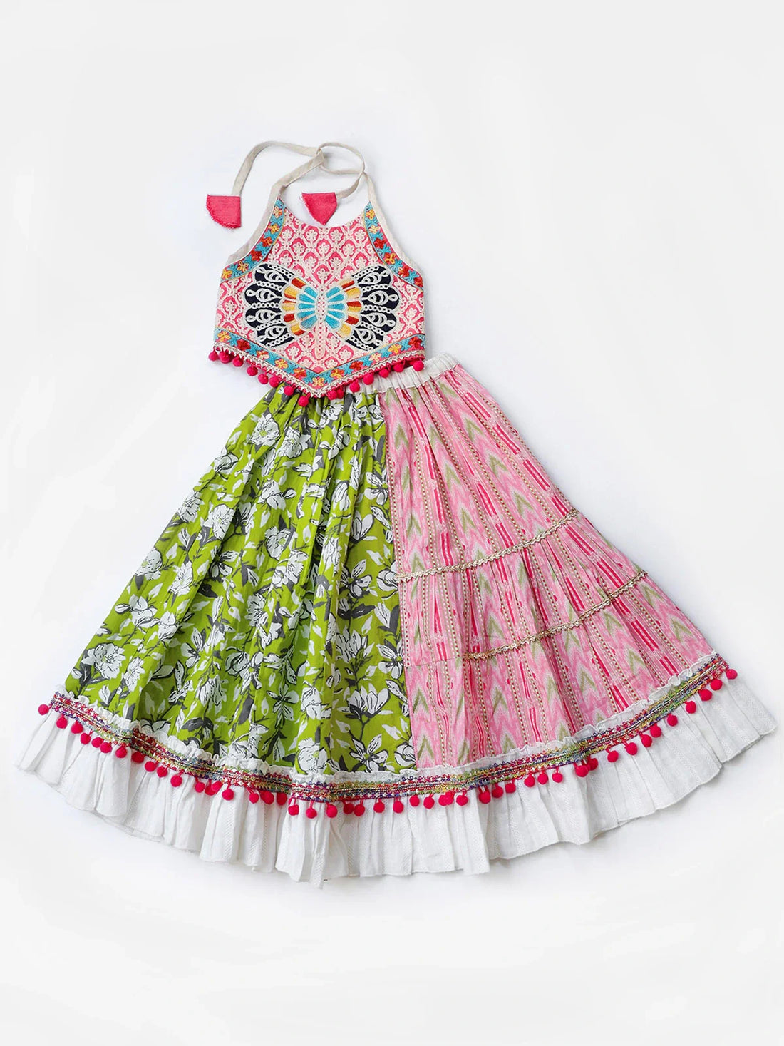 Girlish Pink Butterfly Flairy Lehenga Choli for Girls