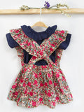Handmade Cotton Pink Floral Suspender Frilled Mini Dress for Babies & Girls – Timeless Style | 100% Cotton