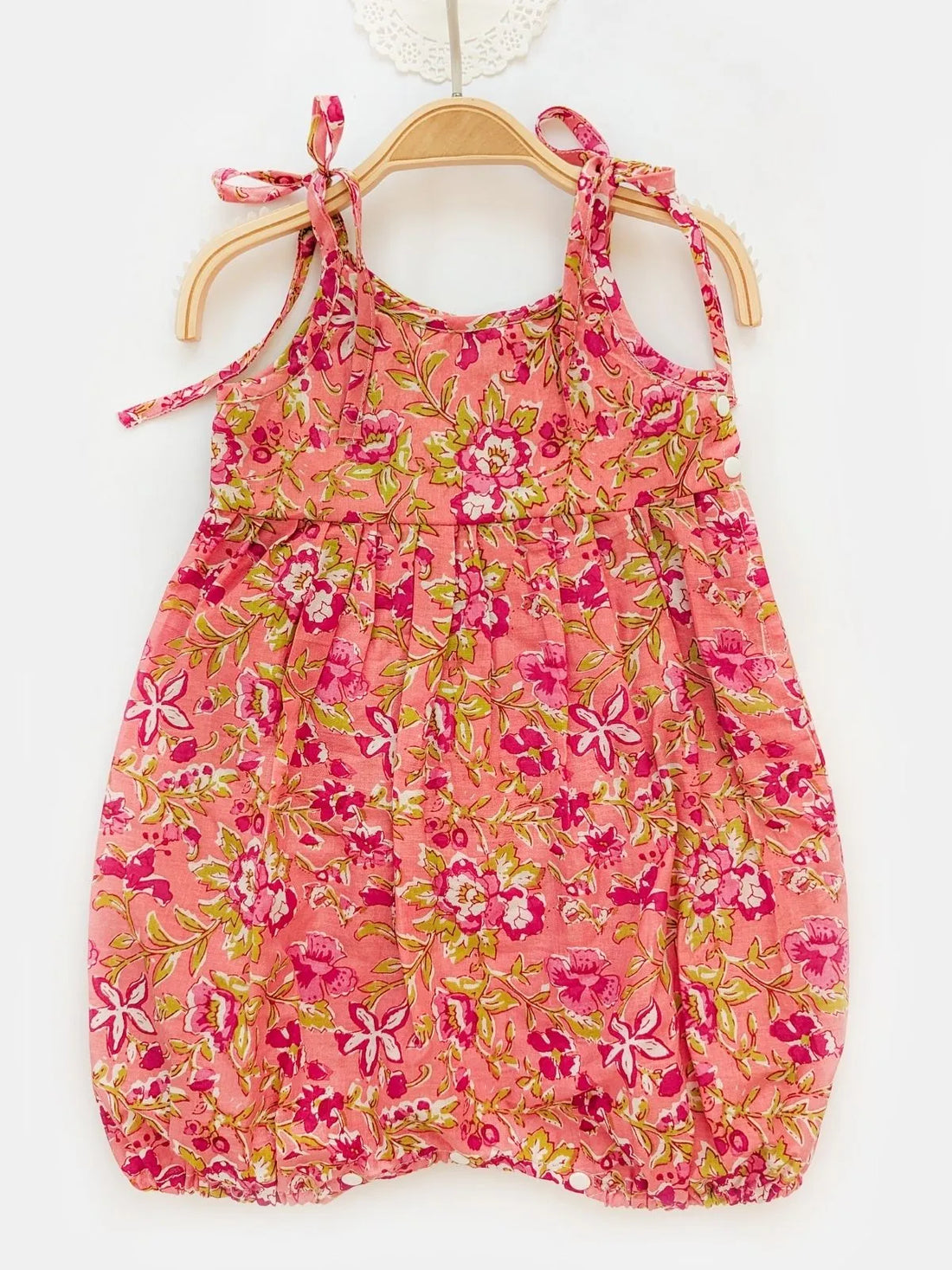Baby Girl Romper – Peach Pure Cotton Floral Easy to Wear