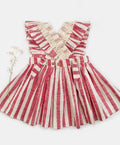 Handmade Cotton Pink Stripes Frilled Dress with Crochet Lace – Adjustable & Breathable | Baby & Girls