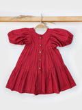 Handmade Red Zari Cotton Party Dress for Babies & Girls – Premium Elegance