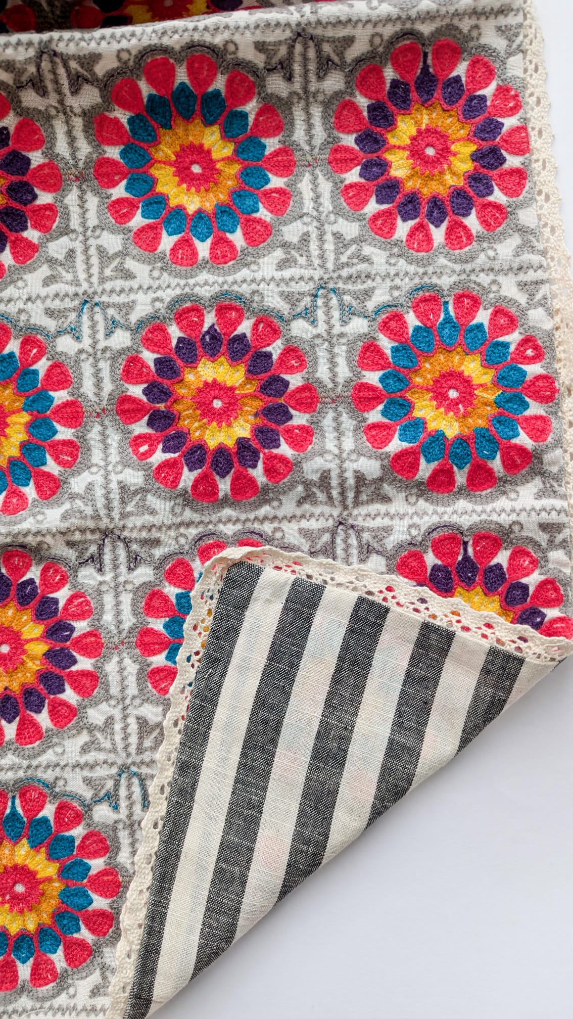 Crochette Pattern Embroidered Reversible Unisex Blanket – Handmade Outerwear & Layers