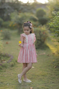 Pink Stripes Baby Frilled Frock With Crochette Lace - Halemons