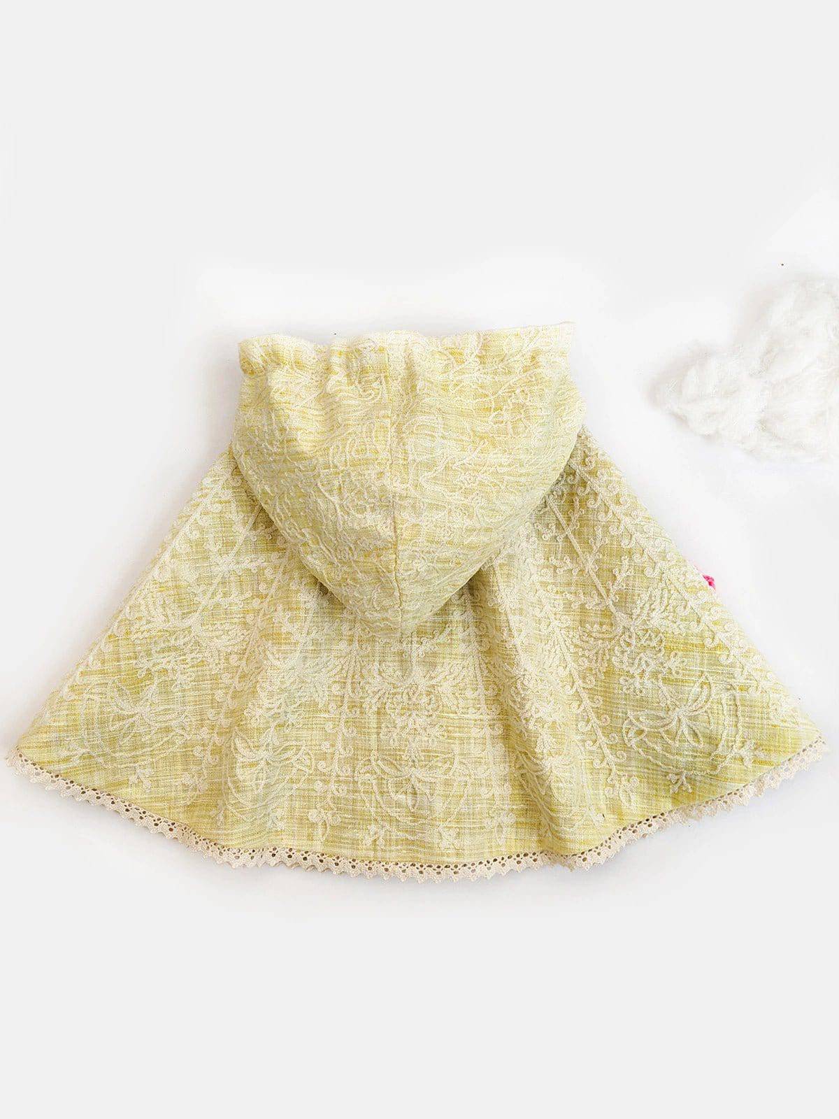 Yellow Handmade Flower Spring Baby Girl Poncho Top 